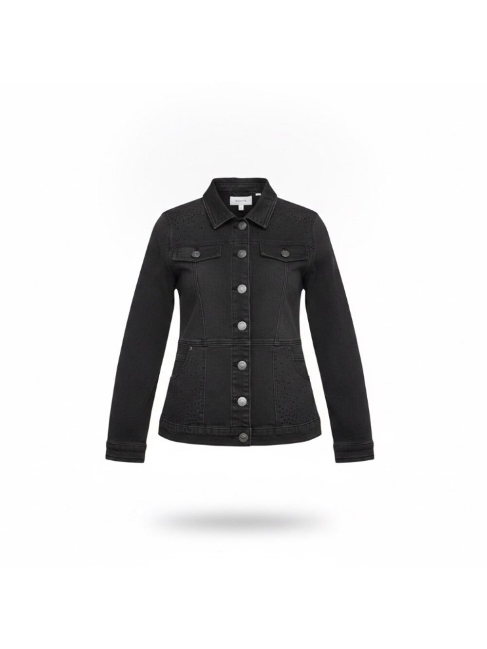 D2 Womens Black Button-Up Studded Denim Jacket Stylish Design Sz M